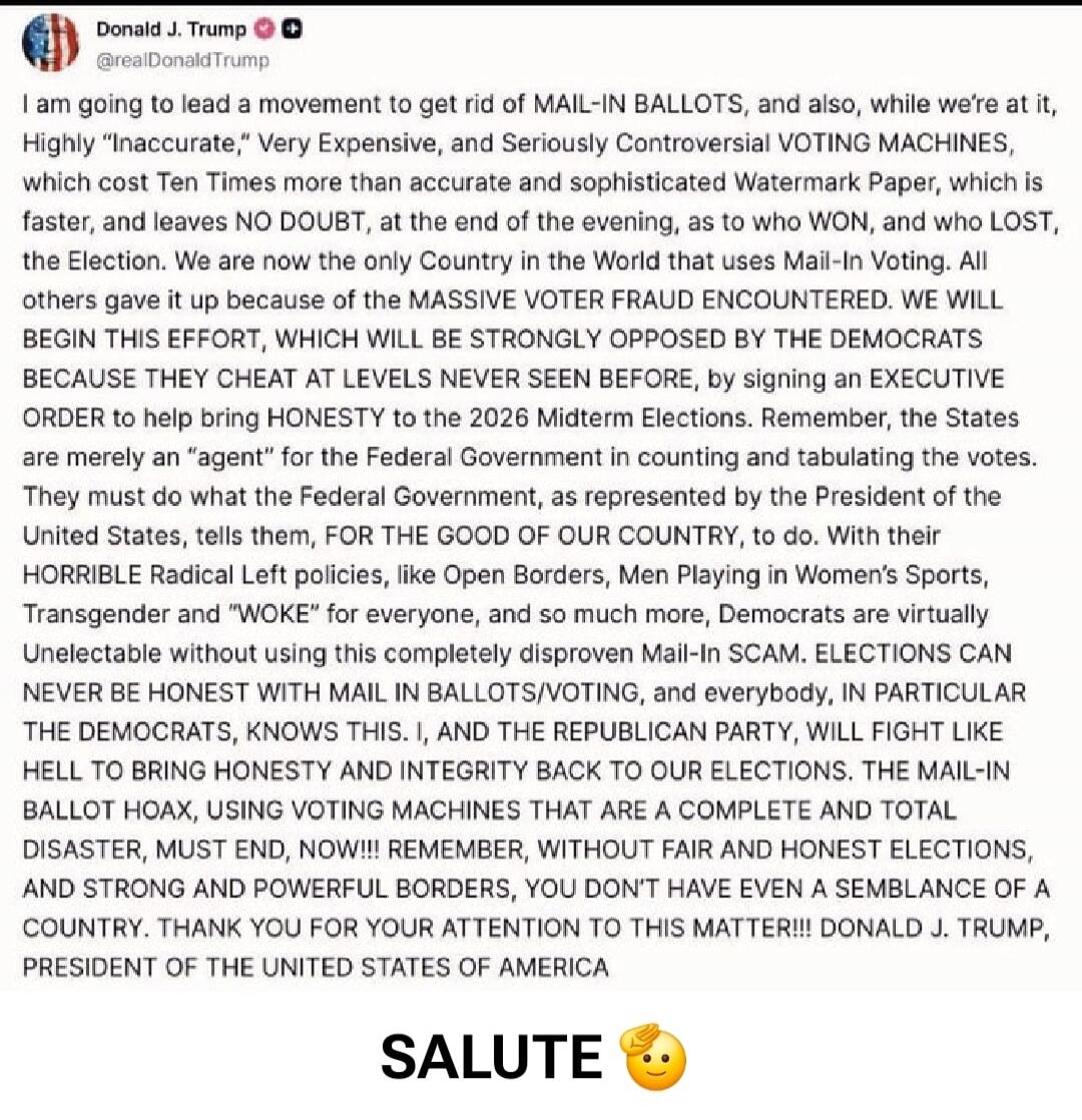 I am going to lead a movement to get rid of MAIL-IN BALLOTS, and also, while we're at it, Highly 'Inaccurate', Very Expensive, and Seriously Controversial VOTING MACHINES, which cost Ten Times more than any accurate and sophisticated Watermark Paper, which is faster, and leaves NO DOUBT, at the end of the evening, as to who WON, the Election. We ar