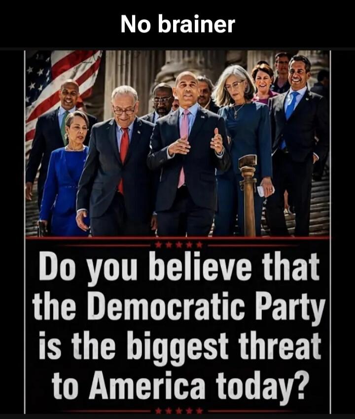 No brainer. Do you believe that the Democratic Party is the biggest threat to America today?