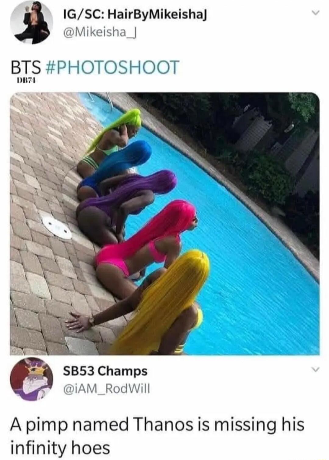 i 1GSC HairByMikeisha Mik ha_ BTS PHOTOSHOOT bt SB53 Champs A pimp named Thanos is missing his infinity hoes