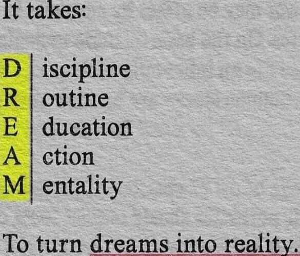 It takes: DREAM Discipline Outline Education Action Mentality
