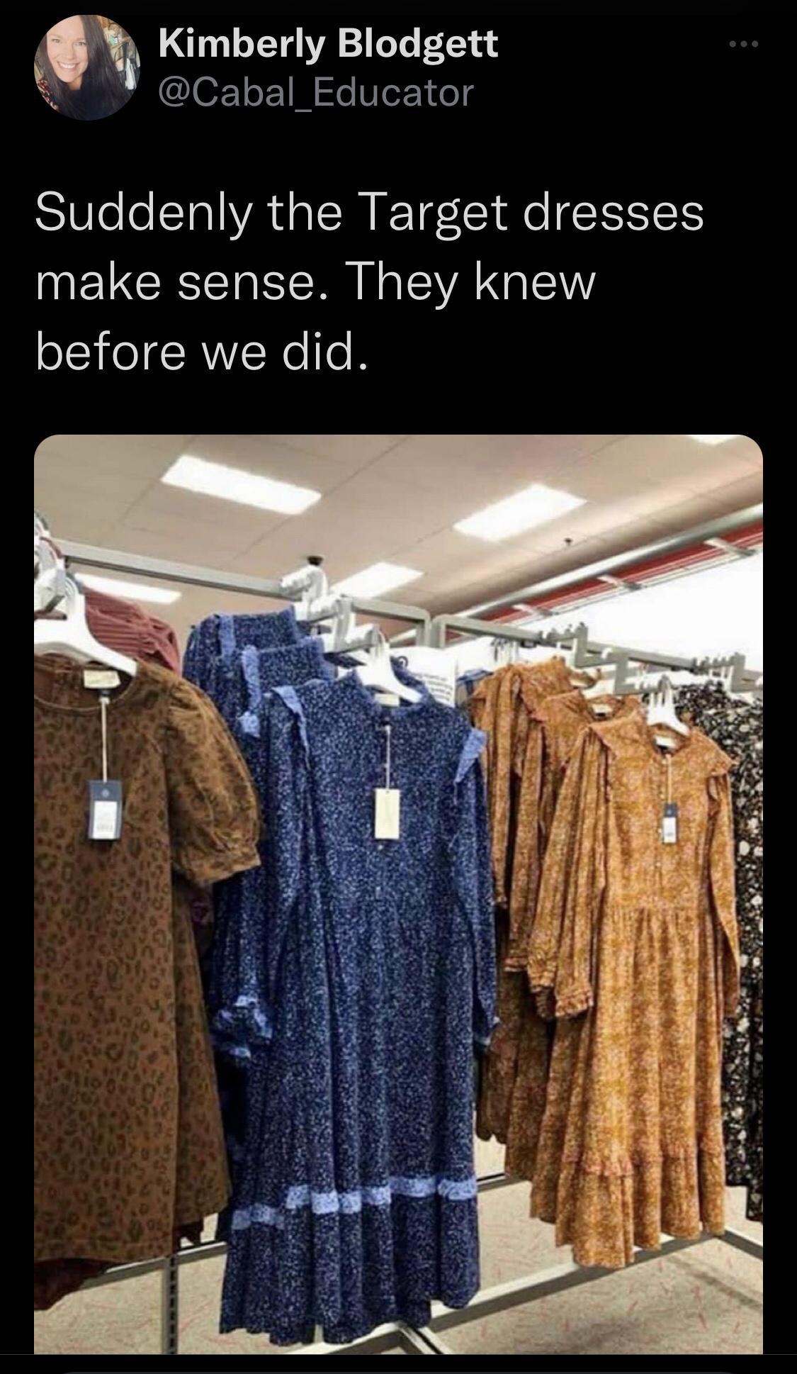 Kimberly Blodgett 01 eVIe 11e18 Suddenly the Target dresses make sense They knew before we did