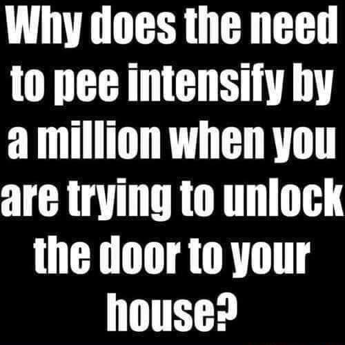 Why does the need to pee intensify hy a million when you are trying to unlock the door to your house
