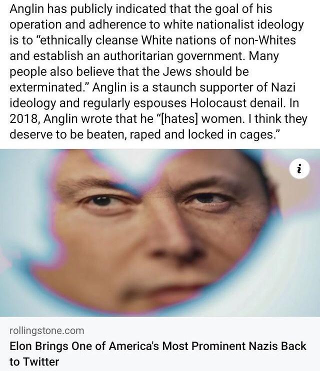 Anglin has publicly indicated that the goal of his operation and adherence to white nationalist ideology is to ethnically cleanse White nations of non Whites and establish an authoritarian government Many people also believe that the Jews should be exterminated Anglin is a staunch supporter of Nazi ideology and regularly espouses Holocaust denail In 2018 Anglin wrote that he hates women think they