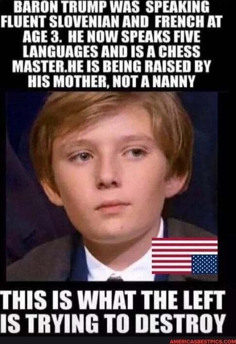[redacted] was speaking fluent Slovenian and French at age 3. He now speaks five languages and is a chess master. He is being raised by his mother, not a nanny. This is what the left is trying to destroy