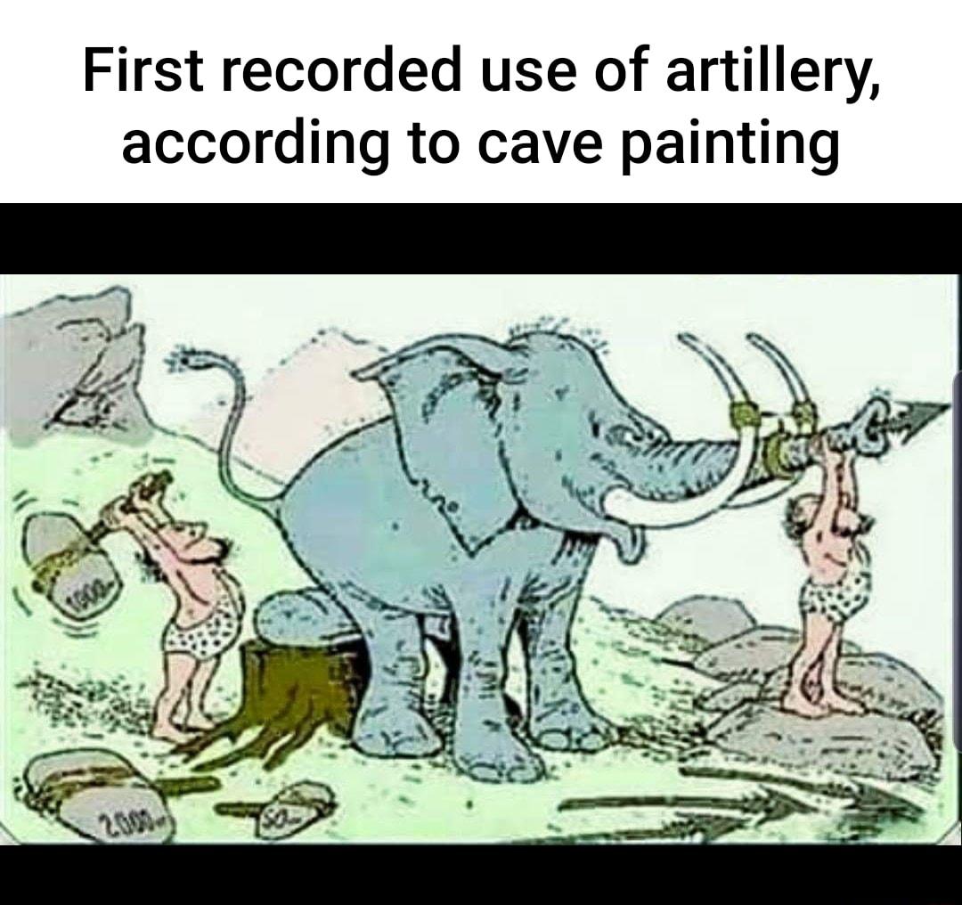 First recorded use of artillery according to cave painting