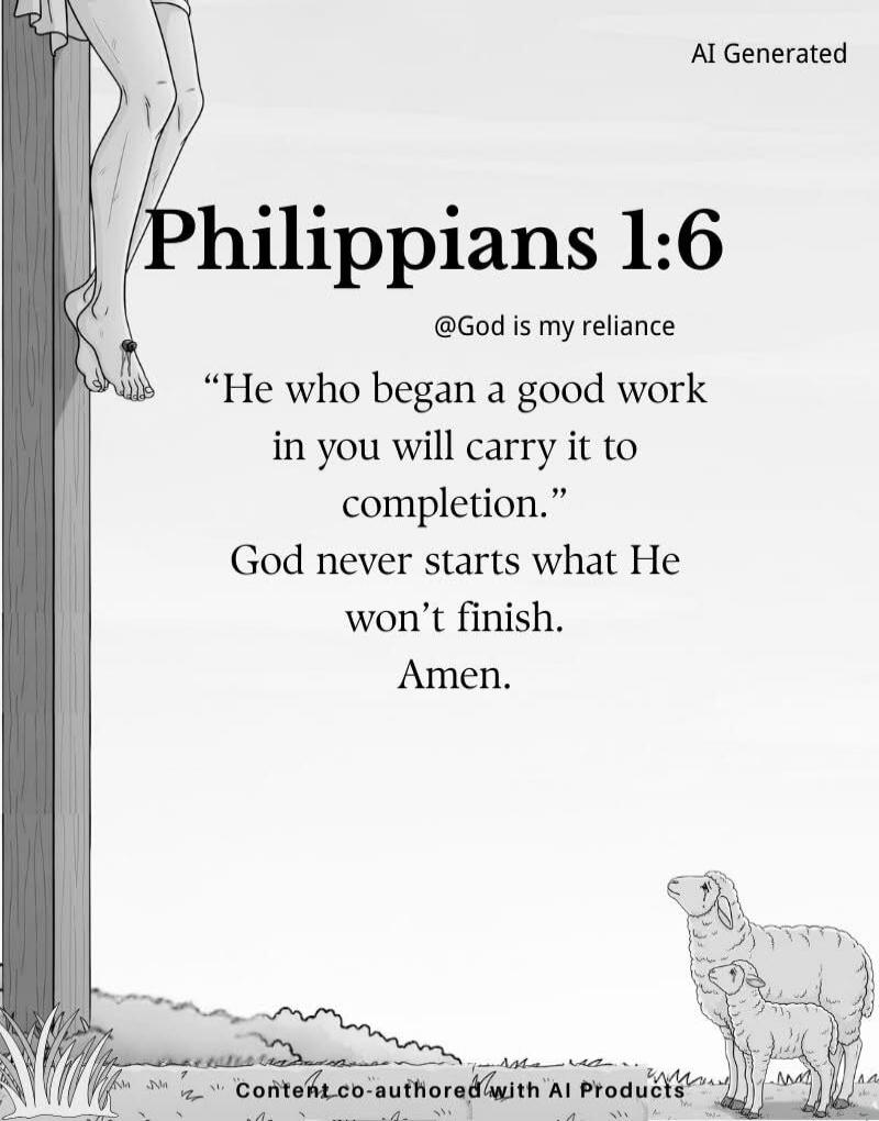 Philippians 1:6 @God is my reliance “He who began a good work in you will carry it to completion.” God never starts what He won’t finish. Amen.