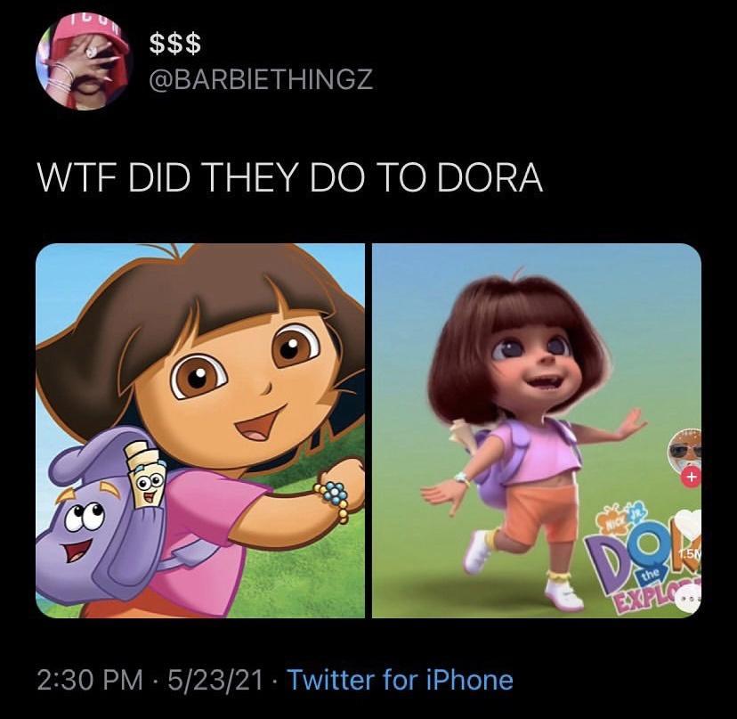 BARBIETHINGZ WTF DID THEY DO TO DORA 230 PM 52321 Twitter for iPhone