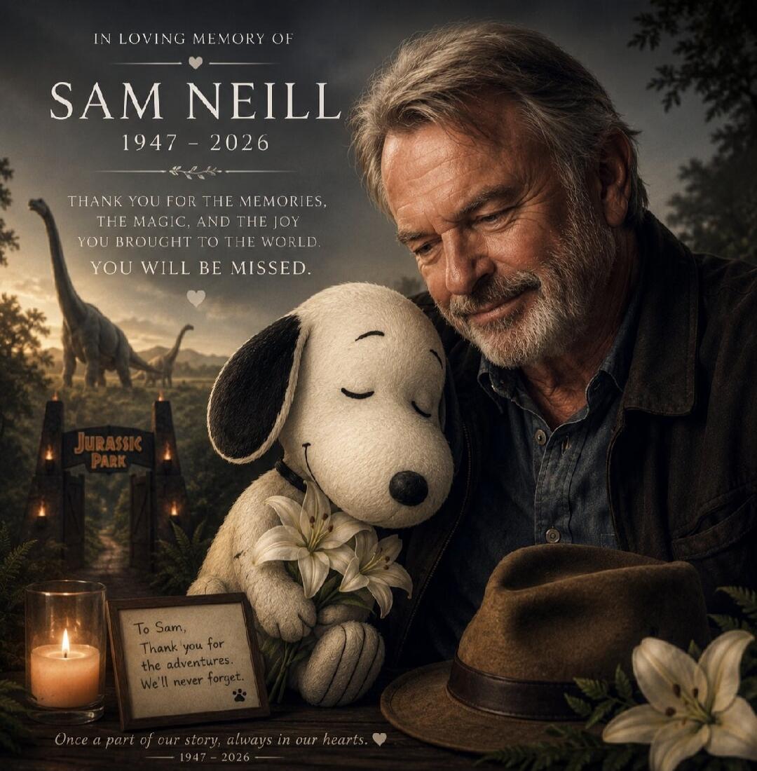 IN LOVING MEMORY OF SAM NEILL 1947 - 2026. THANK YOU FOR THE MEMORIES, THE MAGIC, AND THE JOY YOU BROUGHT TO THE WORLD. YOU WILL BE MISSED. Jurassic Park. To Sam, Thank you for the adventures. We'll never forget. Once a part of our story, always in our hearts. 1947 - 2026.