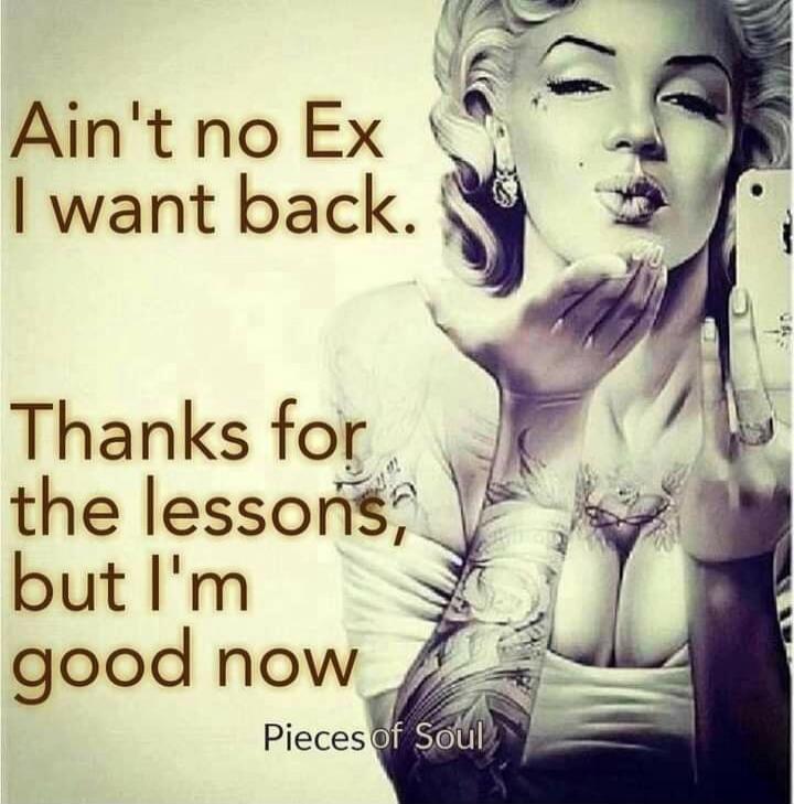 Ain't no Ex I want back. Thanks for the lessons, but I'm good now. Pieces of Soul