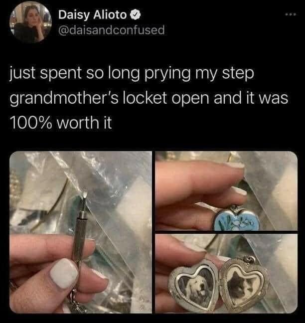 Daisy Alioto Y daisandconfused just spent so long prying my step grandmothers locket open and it was 100 worth it
