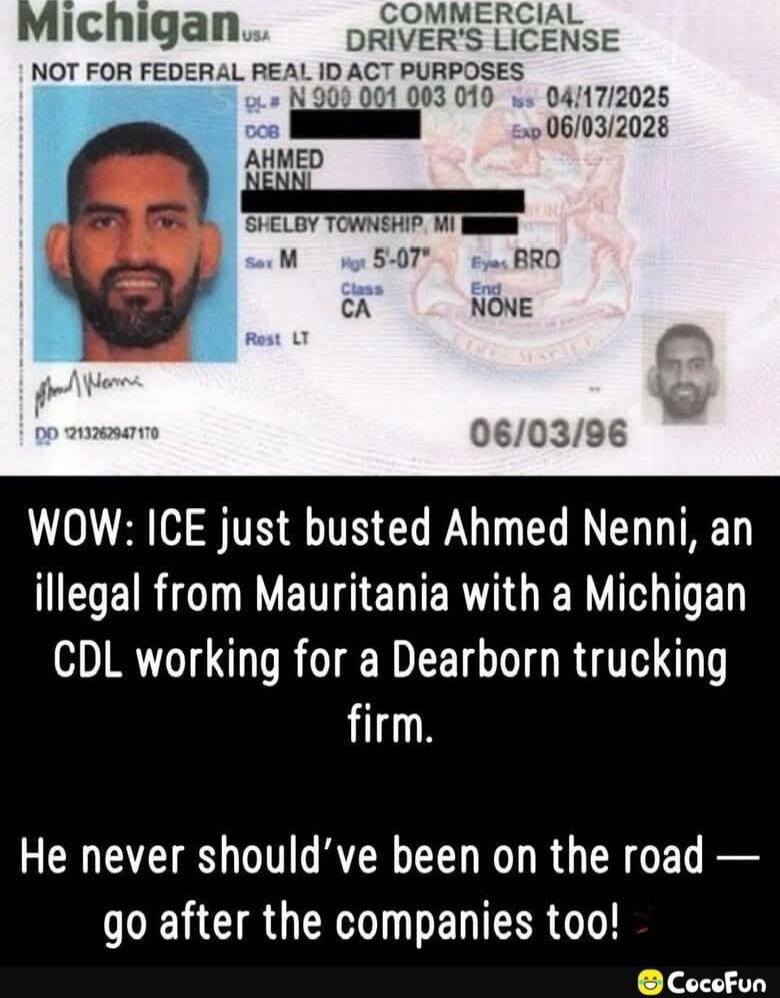 Michigan USA
NOT FOR FEDERAL REAL ID ACT PURPOSES
[REDACTED NAME]
SHELBY TOWNSHIP, MI
DOB [REDACTED]
CLASS [REDACTED]
EXPIRES [REDACTED]
06/03/96
06/03/2028
06/03/2025
