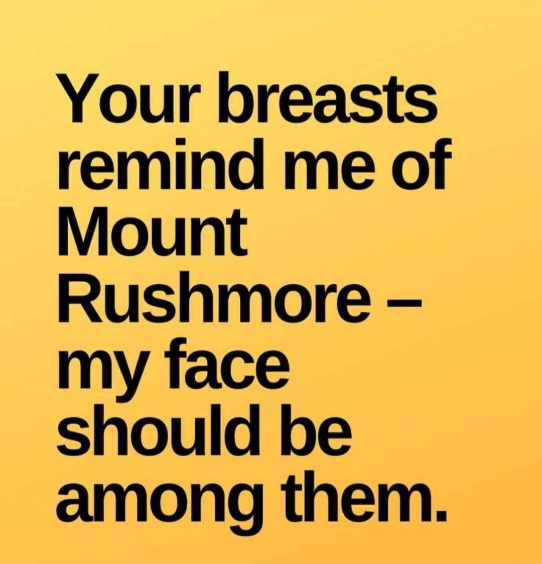 Your breasts remind me of Mount Rushmore - my face should be among them.