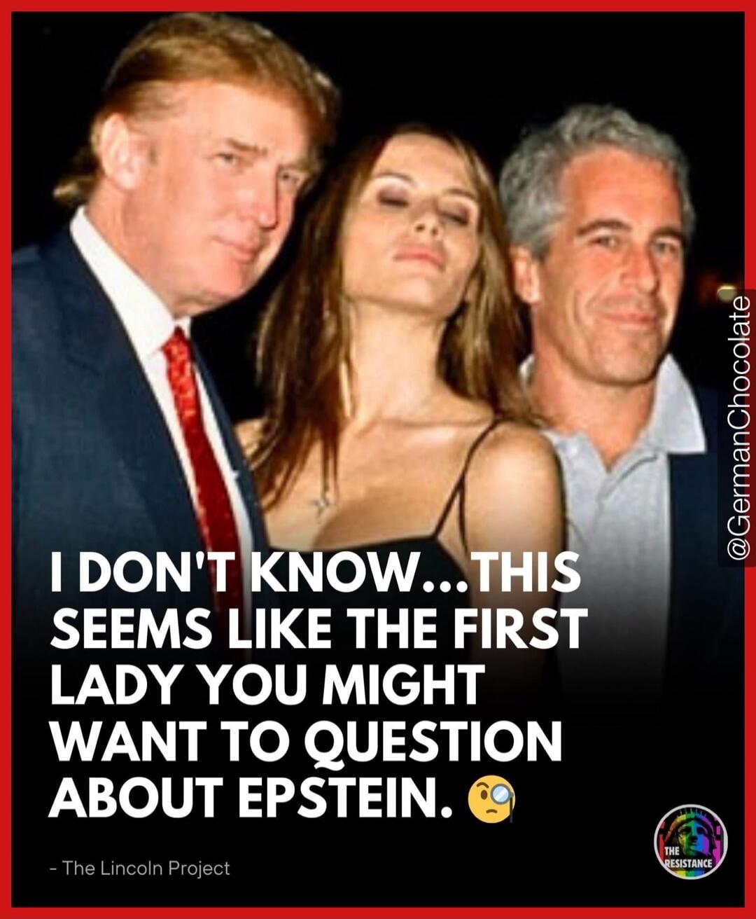 I DON'T KNOW... THIS SEEMS LIKE THE FIRST LADY YOU MIGHT WANT TO QUESTION ABOUT EPSTEIN. 🧐