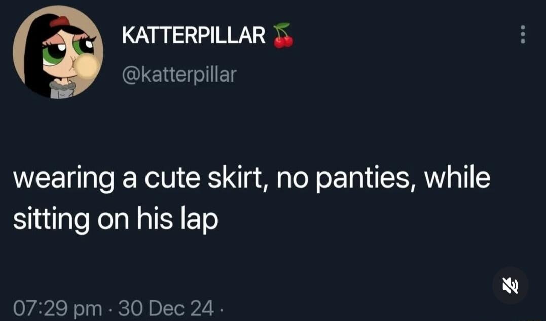 KATTERPILLAR katterpillar wearing a cute skirt no panties while sitting on his lap 0729 pm 30 Dec 24