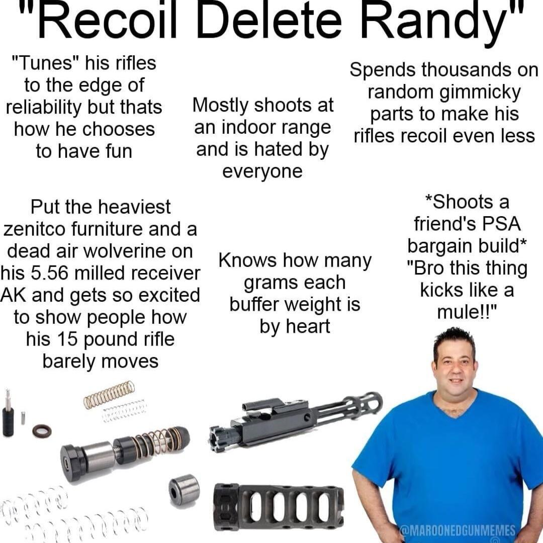 Recoll Delete Ranay Tunes his rifles Spends thousands on fo the edge of random gimmicky reliability but thats Mostly shoots at parts to make his how he chooses anindoor range ifeq recoil even less to have fun and is hated by everyone Put the heaviest Shoots a friends PSA zenitco furniture and a b in build argain build dead air wolverine on o pou many g this thing his 556 milled receiver grams each