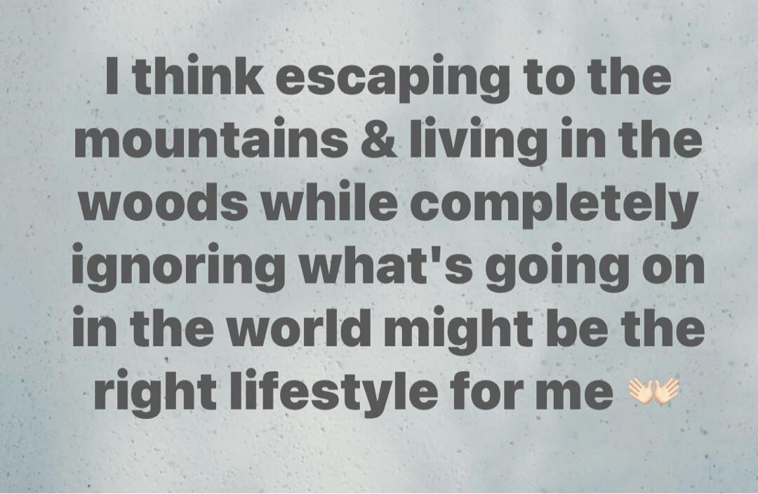 I think escaping to the mountains & living in the woods while completely ignoring what's going on in the world might be the right lifestyle for me 🪽