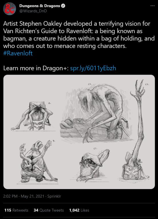 Dungeons Dragons k Artist Stephen Oakley developed a terrifying vision for Van Richtens Guide to Ravenloft a being known as bagman a creature hidden within a bag of holding and who comes out to menace resting characters Ravenloft Learn more in Dragon sprly6011yEbzh