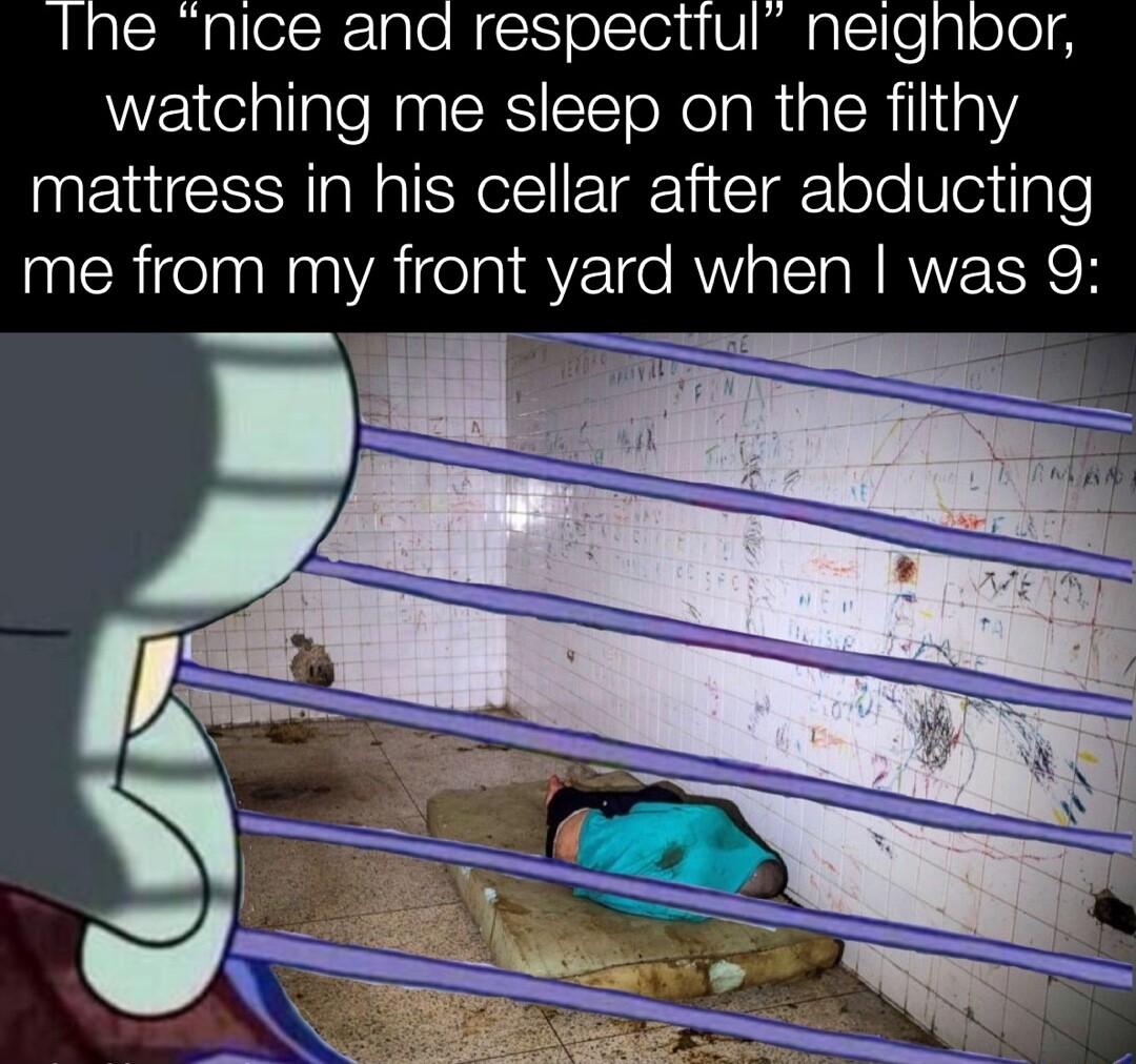 nice and respectiul neig watching me sleep on the filthy mattress in his cellar after abducting me from my front yard when was 9