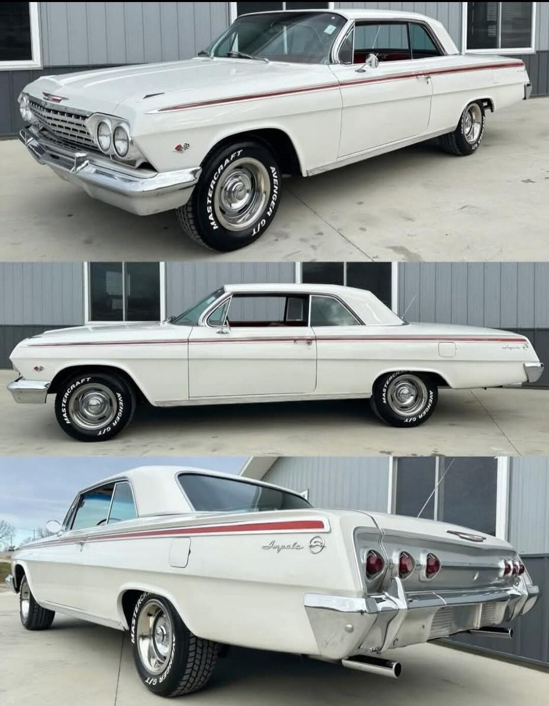 Impala, classic white Chevrolet Impala (1960s) shown from multiple angles.