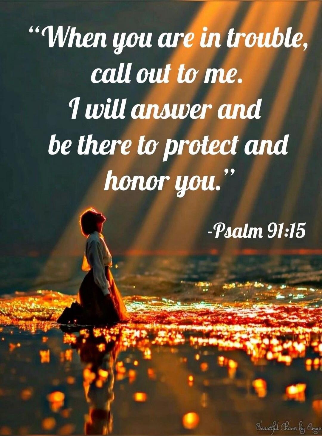 When you are in trouble, call out to me. I will answer and be there to protect and honor you. -Psalm 91:15. Beautiful Chaos by Amye.