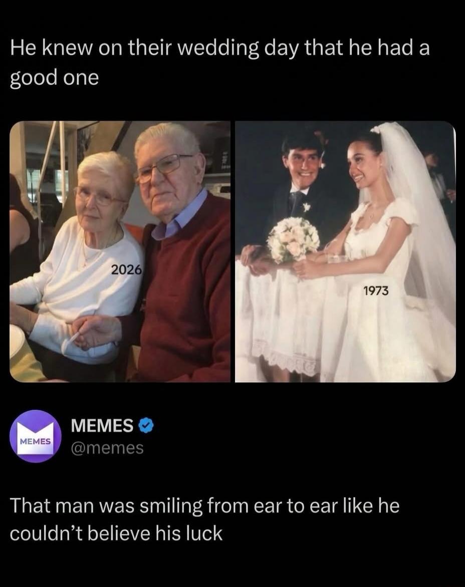He knew on their wedding day that he had a good one 1973 2026 MEMES @memes That man was smiling from ear to ear like he couldn't believe his luck