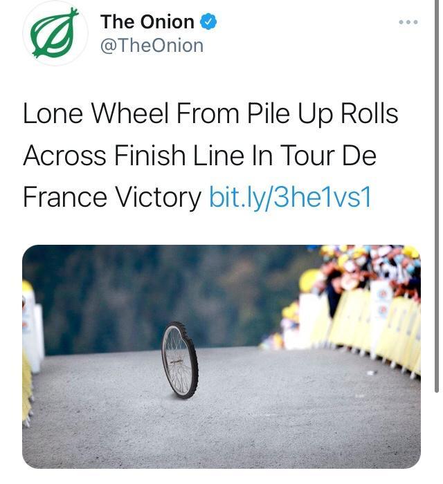 The Onion TheOnion Lone Wheel From Pile Up Rolls Across Finish Line In Tour De France Victory bitly3helvs