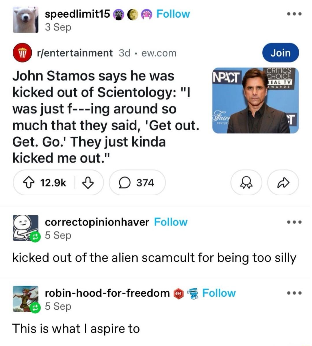 John Stamos says he was kicked out of Scientology: 