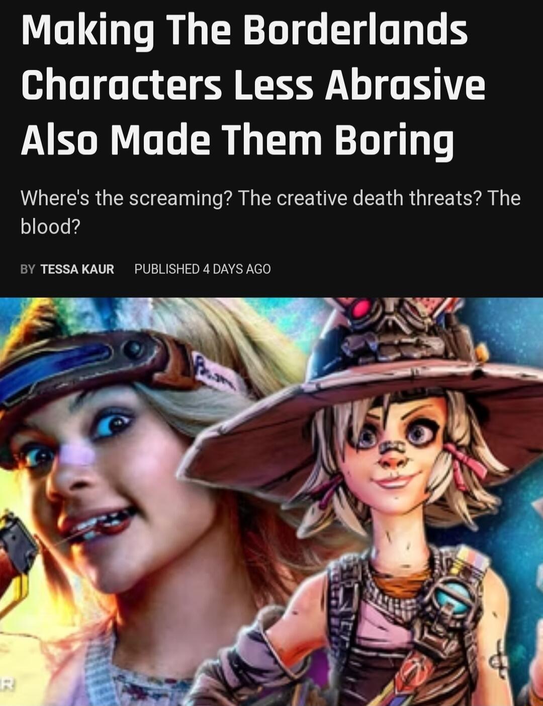 VG U RGN LI G E G Characters Less Abrasive Also Made Them Boring Wheres the screaming The creative death threats The blood 5Y TESSAKAUR PUBLISHED 4 DAYS AGO