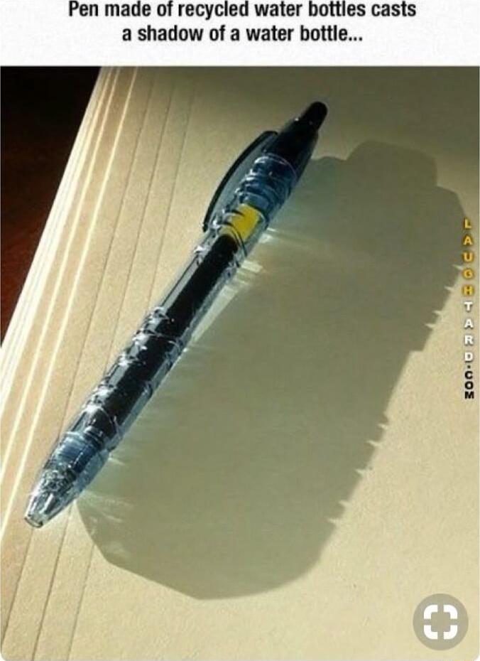 en made of recycled water bottles casts a shadow of a water bottle