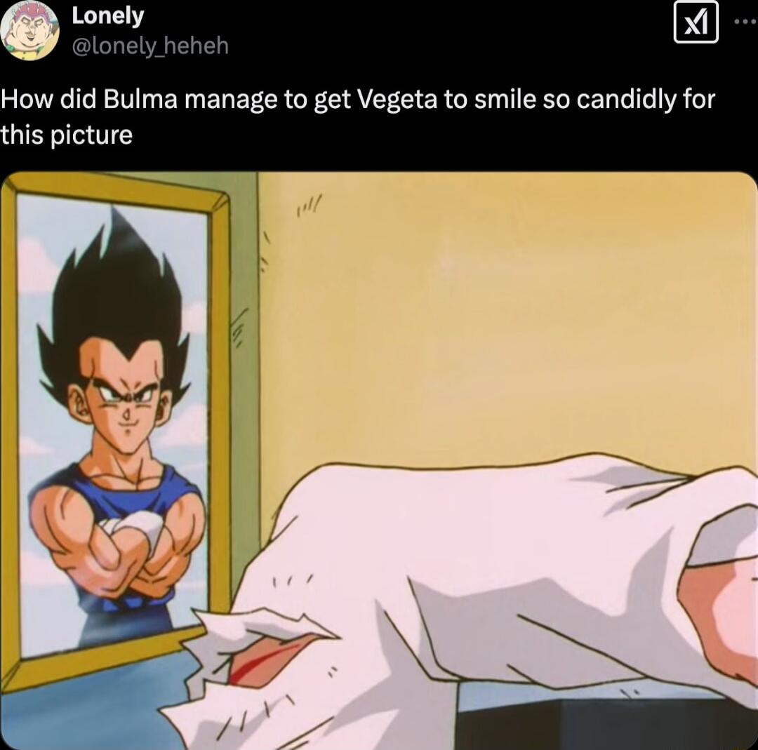 How did Bulma manage to get Vegeta to smile so candidly for his picture