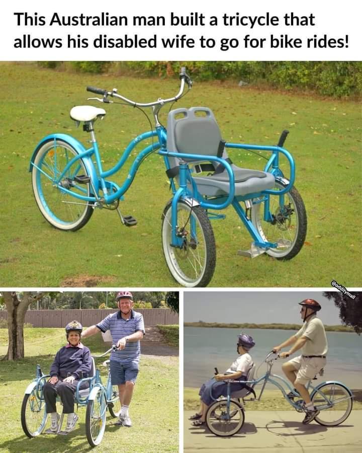 This Australian man built a tricycle that allows his disabled wife to go for bike ride