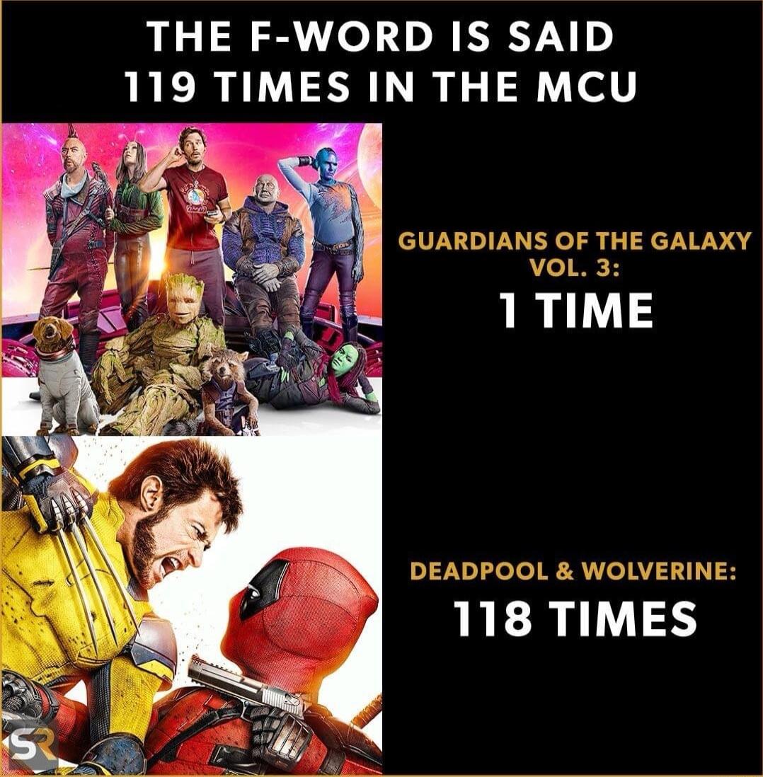 THE F WORD IS SAID 119 TIMES IN THE MCU voL DEADPOOL WOLVERINE 118 TIMES