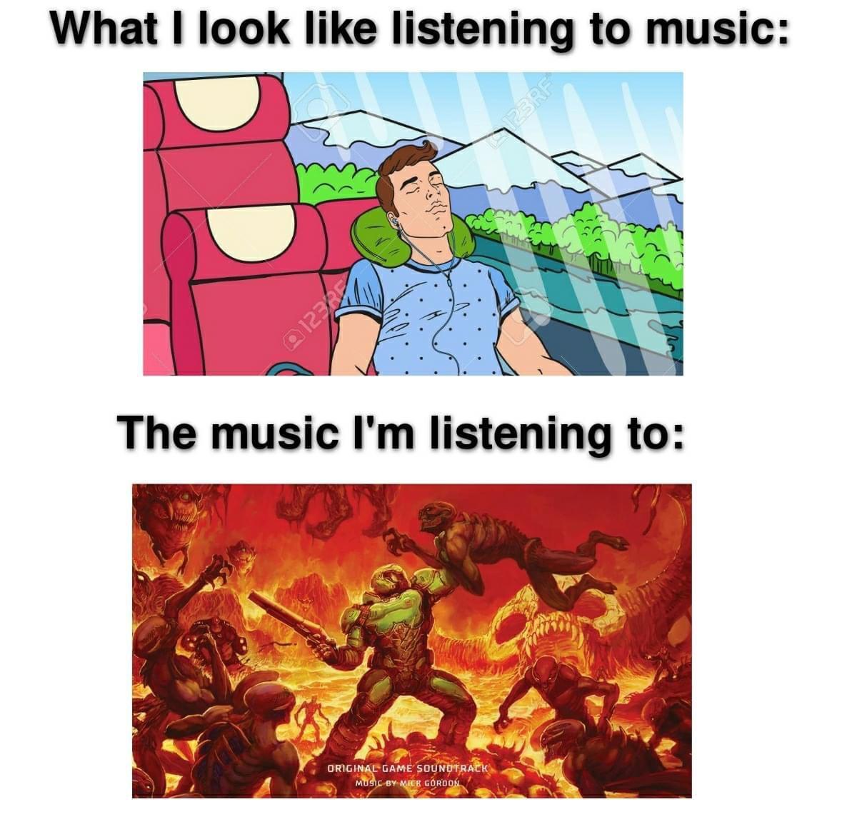 What look like listening to music