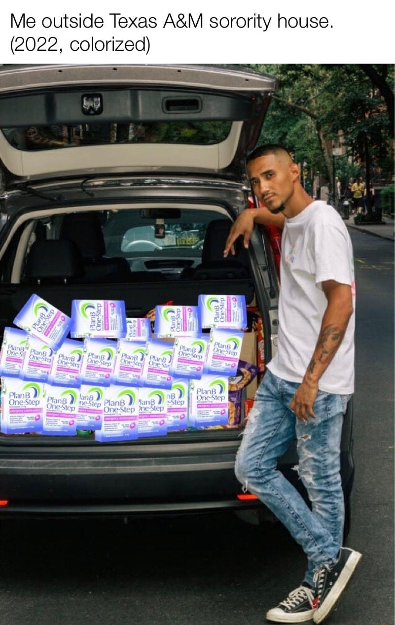 Me outside Texas AM sorority house 2022 colorized