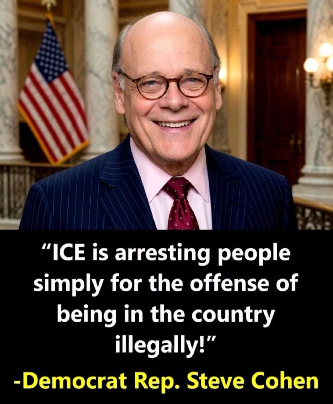 ICE is arresting people simply for the offense of being in the country illegally! -Democrat Rep. Steve Cohen