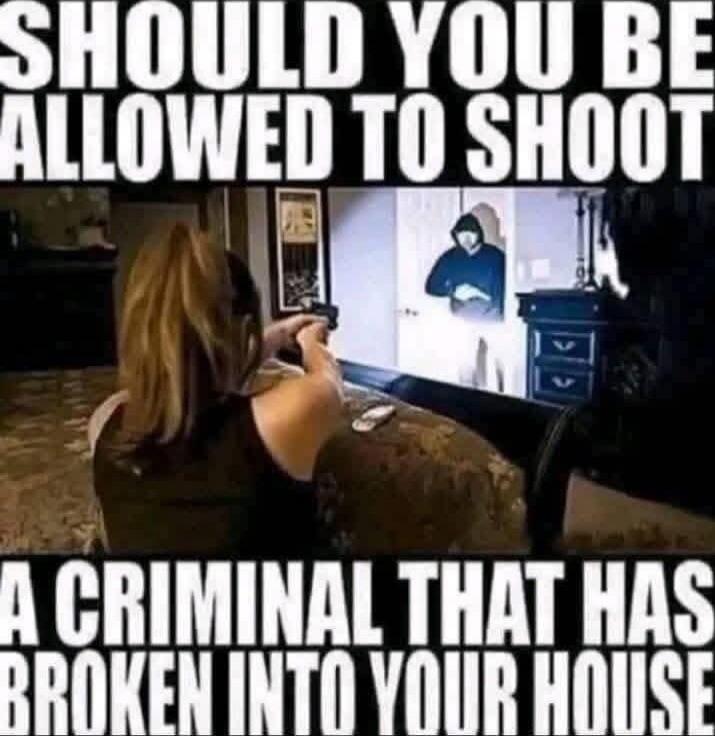 SHOULD YOU BE ALLOWED TO SHOOT A CRIMINAL THAT HAS BROKEN INTO YOUR HOUSE