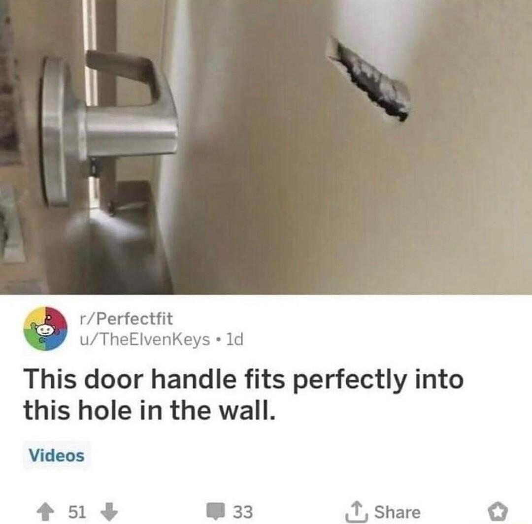 o rPerfectfit uTheElvenKeys 1d This door handle fits perfectly into this hole in the wall Videos