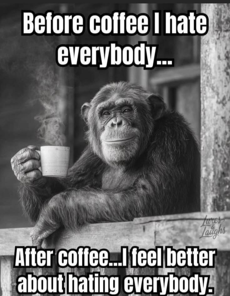Before coffee I hate everybody... After coffee... I feel better about hating everybody.
