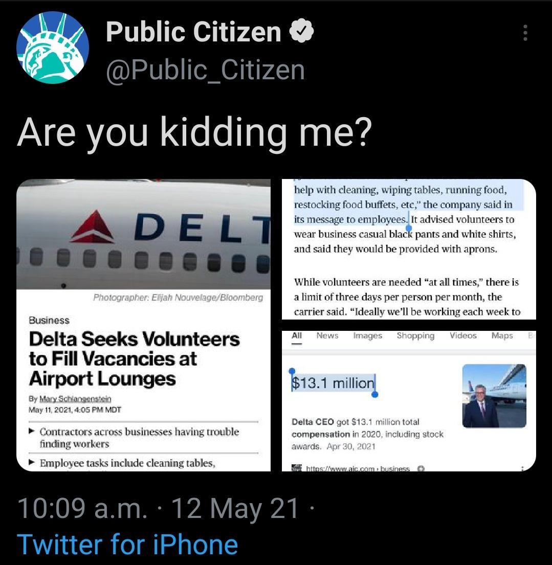 Public Citizen Public_Citizen Are you kidding me s per person per month the y well be working each week to Busin Delta Seeks Volunteers to Fill Vacancies at Airport Lounges By b aving rrouble ning tables LR OROIIr T o o T D240 V V B