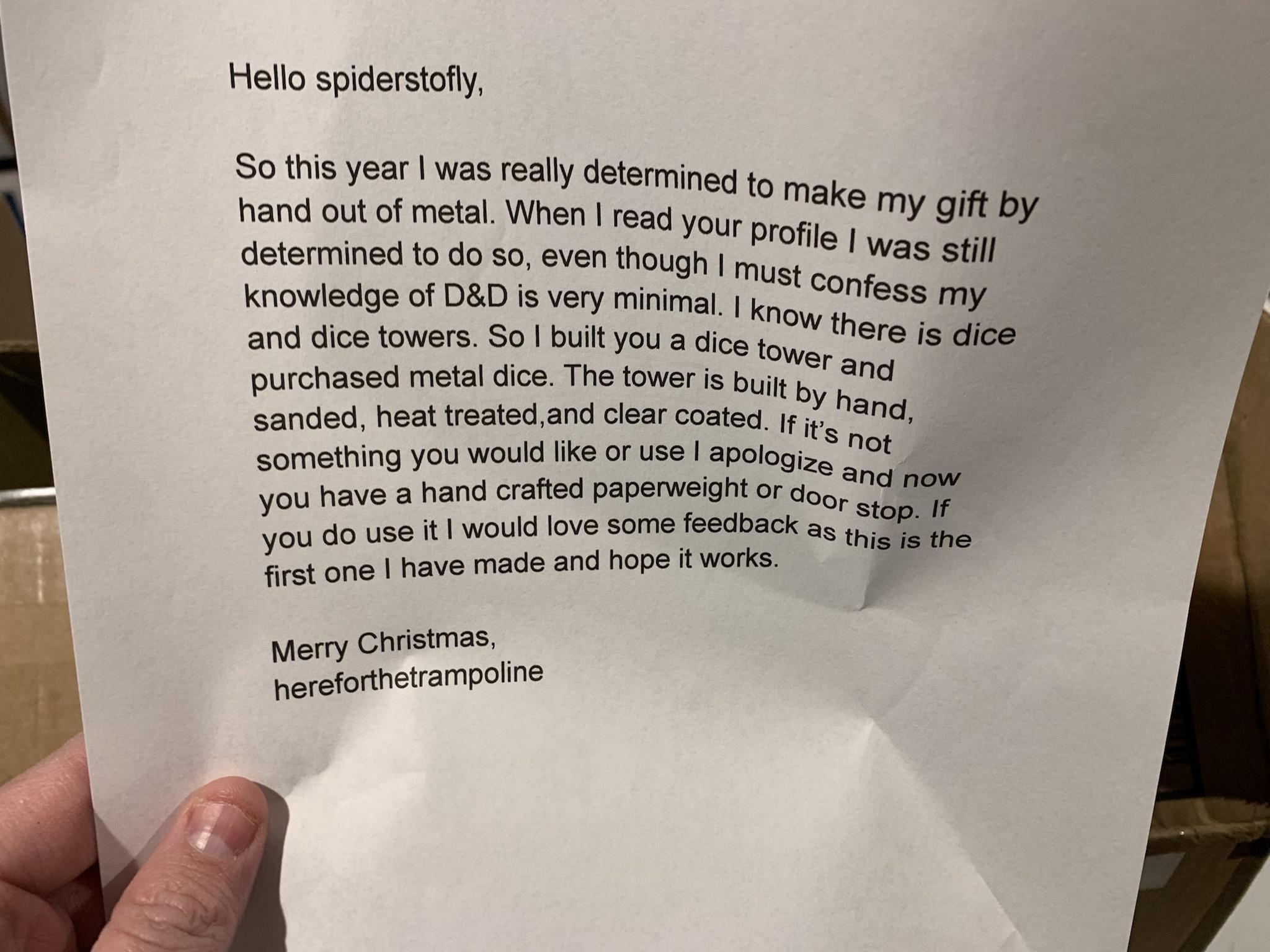 Tt confess my and dice towers So buif you a dice 1 10w there s dice purchased metal dice The tower i by o 219 e v o e e SamatingYouwo e or ke spaop Yo e ahan e sapeneotr 0 l o do use woukd ove same foedback ay o IO e odo i ape 1w Helo spdesoty o1t year was sy detomined 5 hand out ofmetal Whn 1 your g 9 BY determined 0 do 5o oven though e WaS Sl Knowes o D8 s very kot WMerry Chiismas herefortnetzam