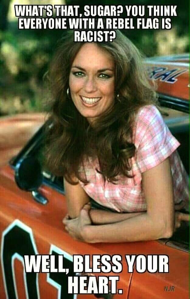 WHAT'S THAT, SUGAR? YOU THINK EVERYONE WITH A REBEL FLAG IS RACIST? WELL, BLESS YOUR HEART.