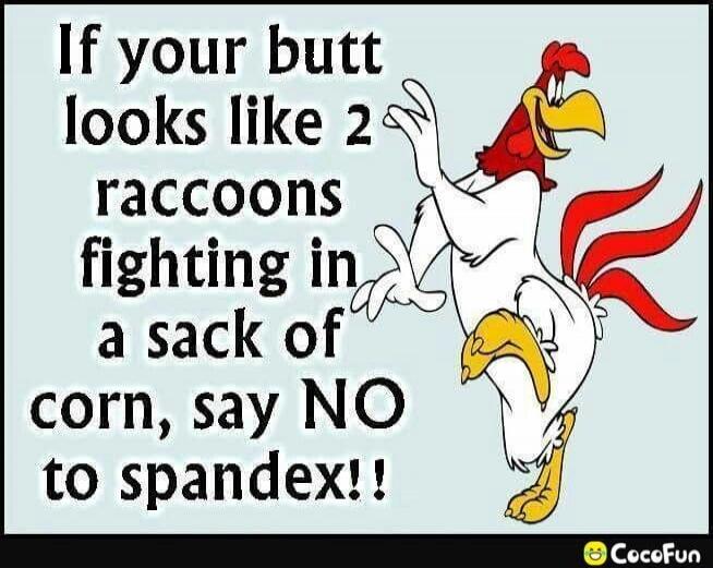 If your butt looks like 2 raccoons fighting in a sack of corn, say NO to spandex!!