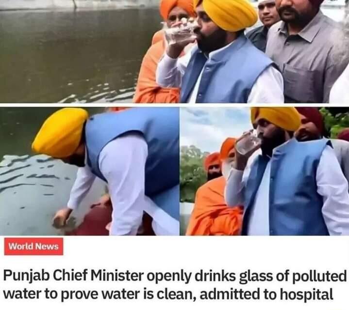 Punjab Chief Minister openly drinks glass of polluted water to prove water is clean admitted to hospital