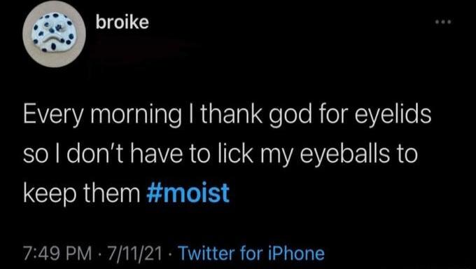 Q broike Every morning thank god for eyelids so dont have to lick my eyeballs to G R EINE 749 PM 711121 Twitter for iPhone