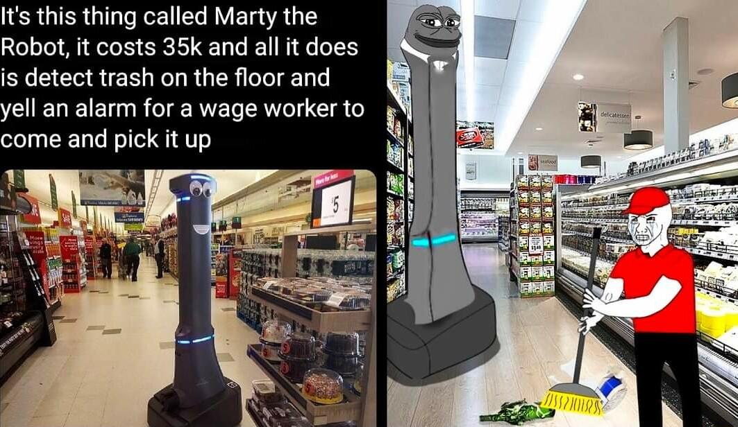 Its this thing called Marty the Robot it costs 35k and all it does s detect trash on the floor and ell an alarm for a wage worker to come and pick it up