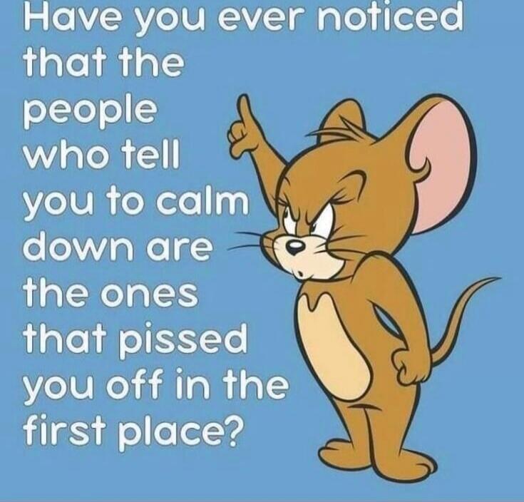 Have you ever noticed that the people who tell you to calm down are the ones that pissed you off in the first place?