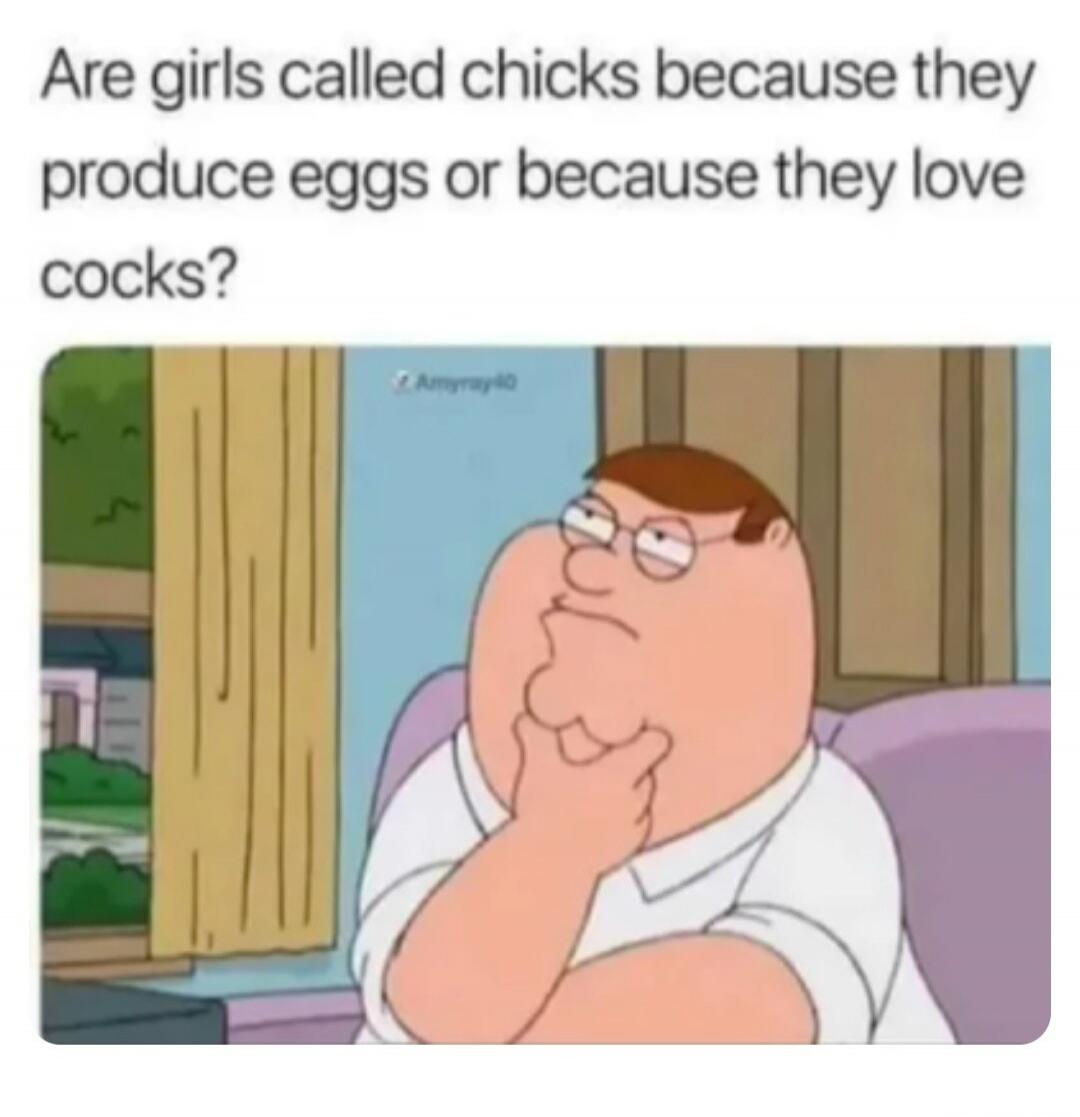 Are girls called chicks because they produce eggs or because they love cocks?
