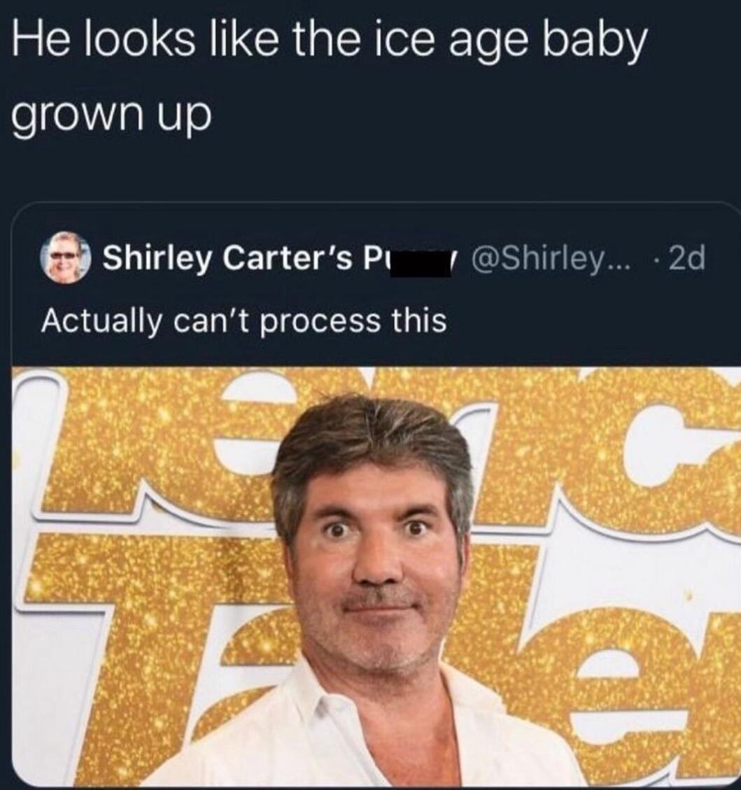 He looks like the ice age baby grown up Q Shirley Carters Pt RCEGTEY 2d Actually cant process this