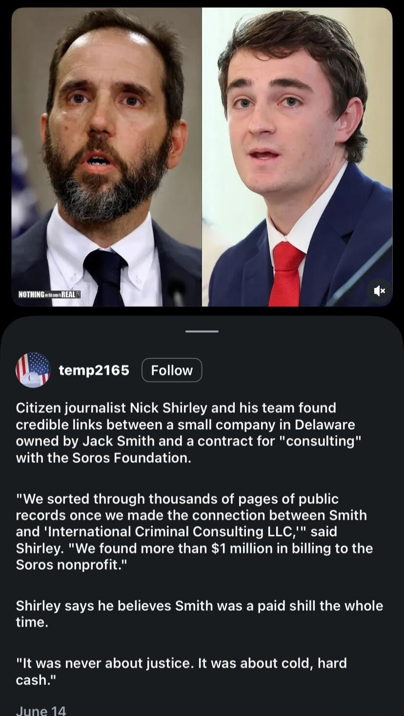 NOTHING is REAL. Citizen journalist Nick Shirley and his team found credible links between a small company in Delaware owned by Jack Smith and a contract for 