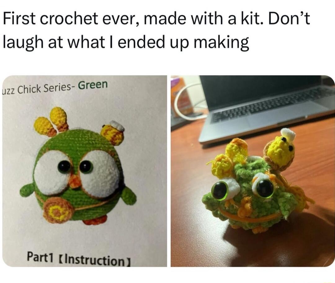 First crochet ever made with a kit Dont laugh at what ended up making 22 Chick Series Green Part1 tnstructiony L